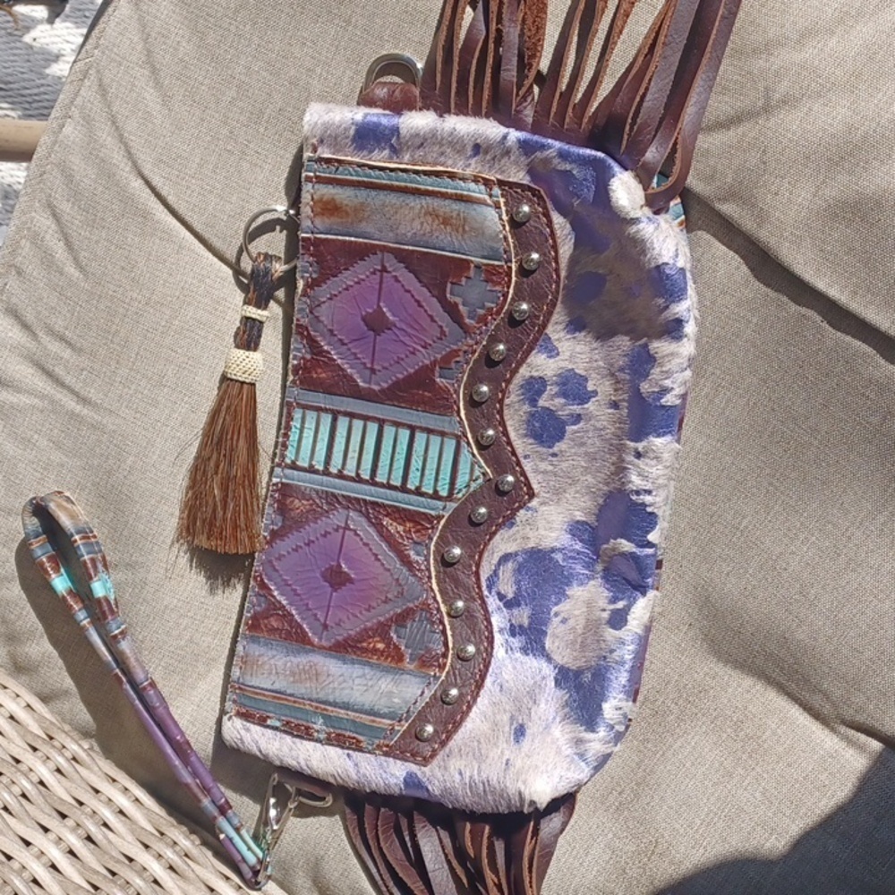 Metallic Purple Cowhide Wristlet Crossbody Bag